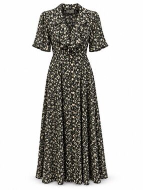 VINTAGE ALGO Black Floral Button-Front Maxi Dress